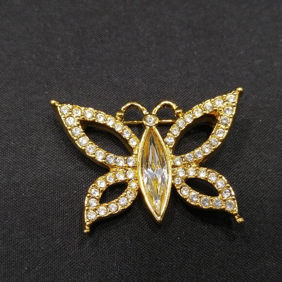 Swarovski Butterfly Swan Logo Small Brooch, Gold Plated, 1990s Vintage Jewelry - Picture 4 of 10